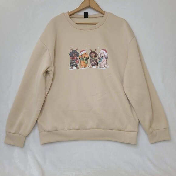Sweatshirt Women's Beige Size XL Christmas Dachshunds Dogs - Picture 7 of 7